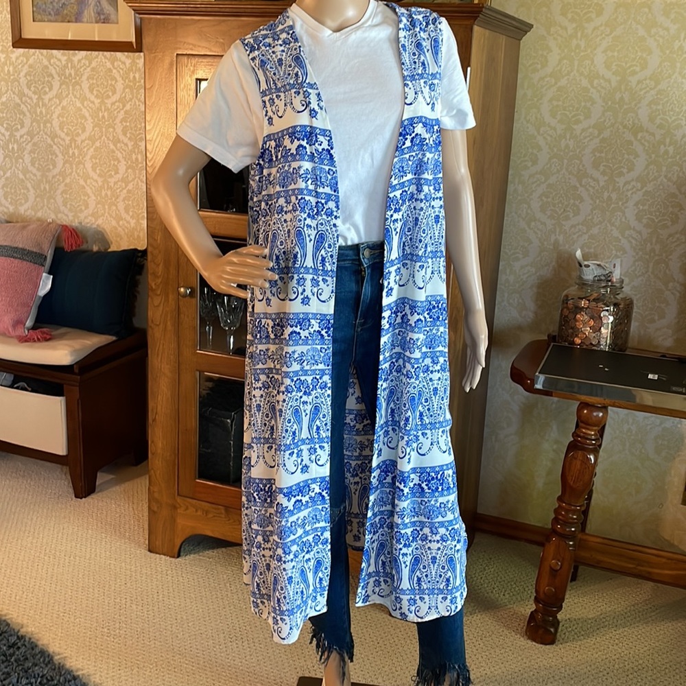 Sheer blue and white kimono